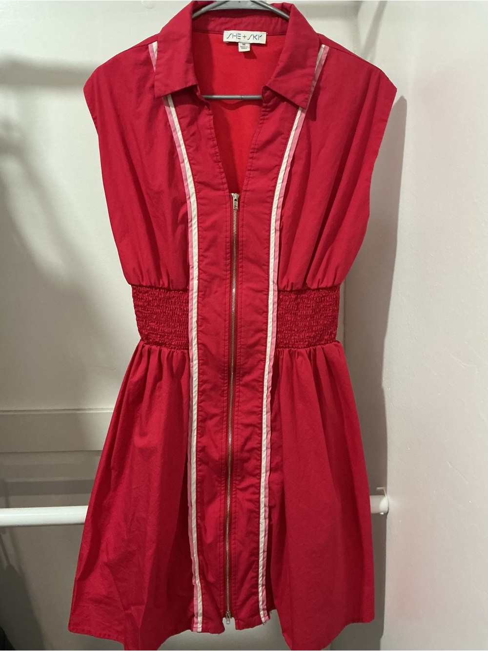 She + Sky Red Zip-Front Sleeveless Dress